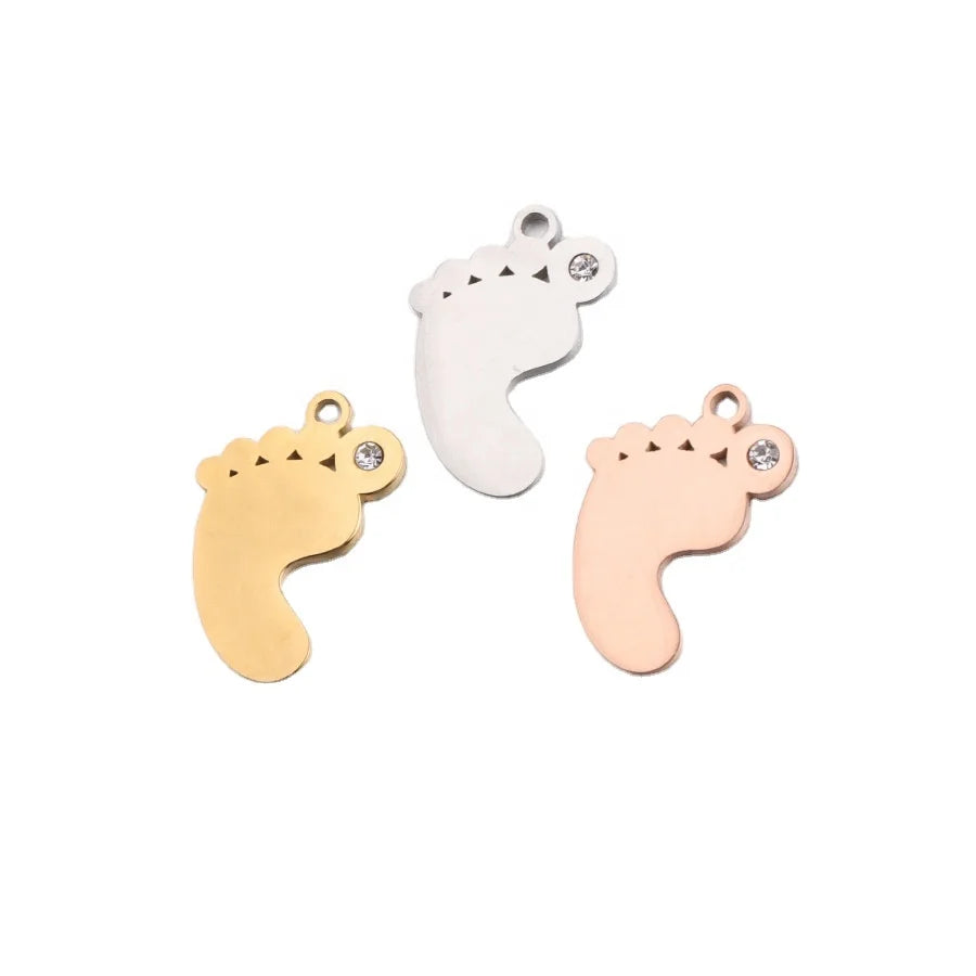 Cute Children's Stainless Steel Gold Baby Feet Charms Mini DIY Jewelry Making Supplies for Baby Pins/Necklaces/Bracelets