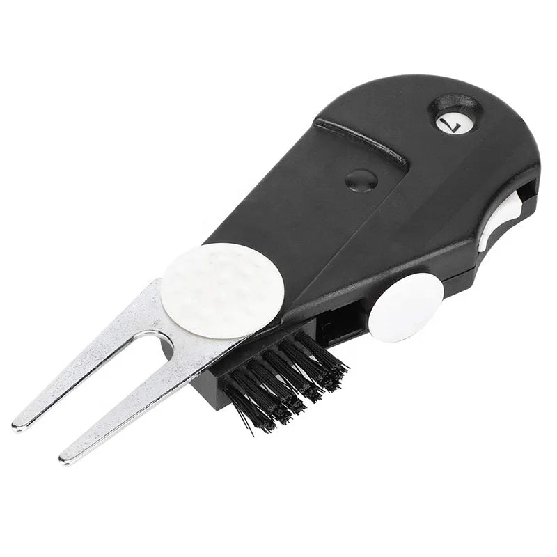 5 in 1 Foldable Multifunction Plastic Golf Accessories Divot Tool Ball Marker Cleaner Brush Stroke Counter