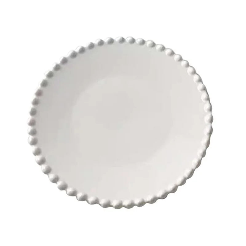 Solhui French Style Ceramic Wedding Plates White Beaded Salad Steak Plate and Bowl Tableware MegaBDM