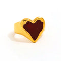 Non Tarnish & Waterproof Red Epoxy Heart Stainless Steel Statement Ring for Women 18k  Gold Plated Jewelry