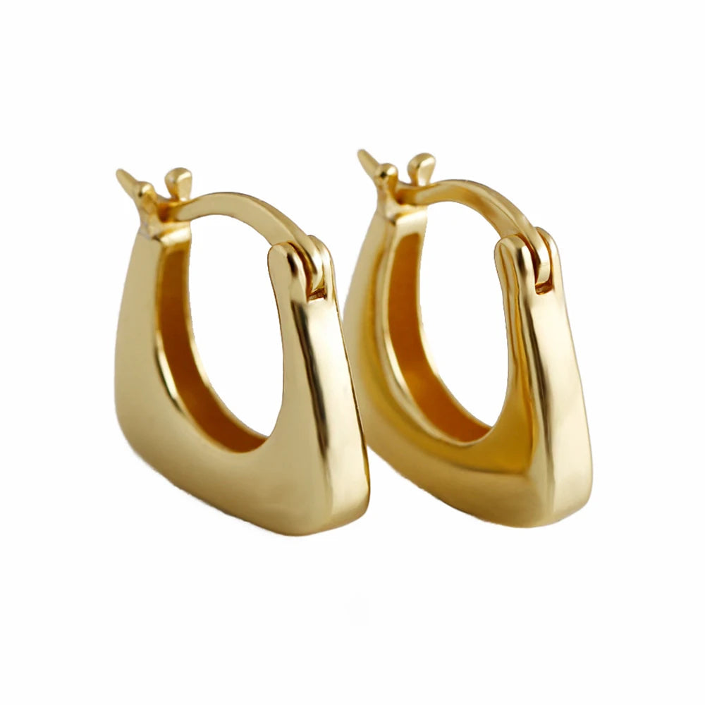 Fine Jewelry 925 Sterling Silver 18k Gold Plated Chunky Plain Punk Geometric Irregular U Shaped Square Hoop Earrings for Women