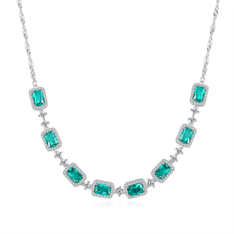 Fine Jewelry Emerald Gemstone Pendant 925 Sterling Silver Diamond Zircon Necklace for Women