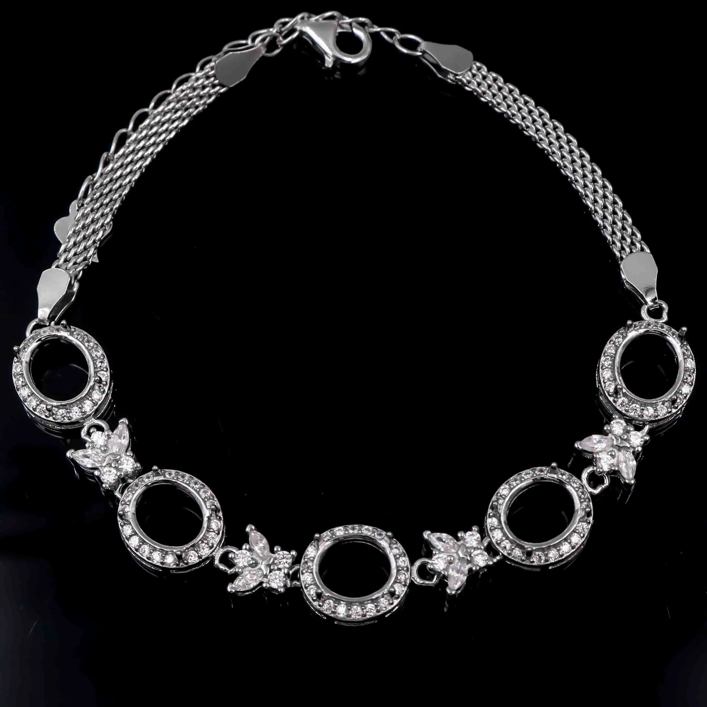 Sterling Silver 6*7/7*8mm Semi Mount Bracelet Empty Support Blank Claws Setting S925 Mountain Base Without Stone Inlay for DIY