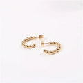 Simple Women Daily Wear Small Lucky Ball Beaded Stainless Steel Hoop Stub Cuff Earrings