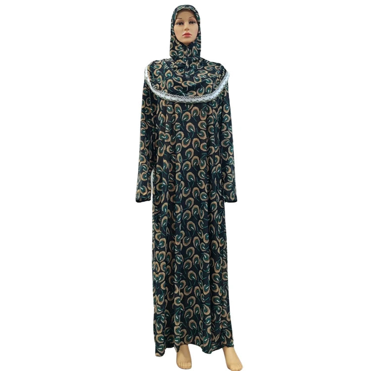 European American Popular Designs Muslim Flower Hijab Maxi Dress Abaya Islamic Ladies Elegant Modest Lace Prayer Robe Jilbab