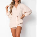 New Fashion Fall Clothes for Women 2 Piece Shirt and  Shorts Set Buttons Front Long Sleeve Crop Top Tracksuit Set