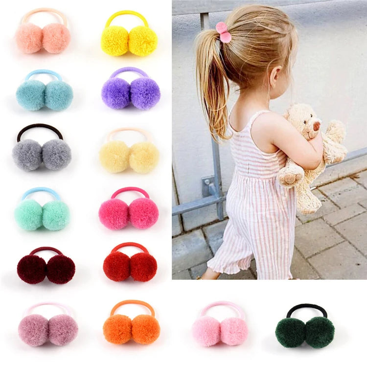 Cute Double Pompom Baby Hair Band Fur Ball Elastic Hair Ties Rope Solid Color Kids Hairband Girls Hair Accessories