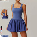 YISHENHON New Design Fake-two Sports Dress Female Anti-slip Outdoor Running Fitness Tennis Dress Women With High Quality