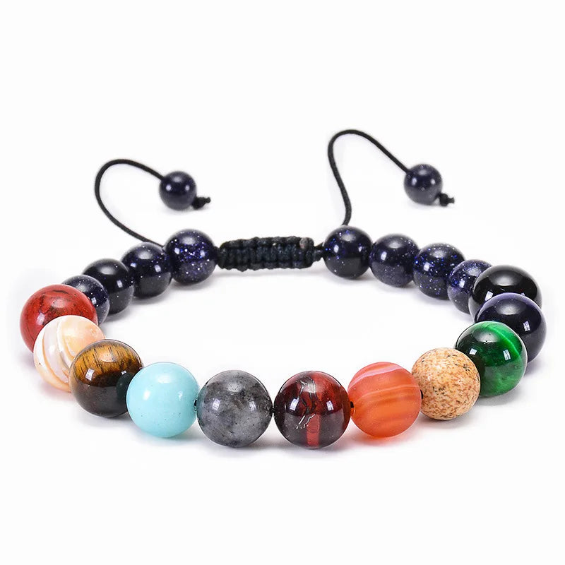 Gemstone System Eight Planets Natural Stone Beaded Hand String Couple Energy Bracelet