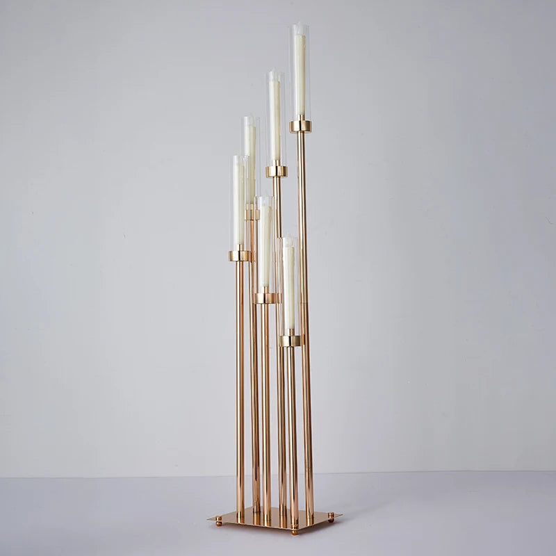 Zhuoyun Wholesale Price 6 Arms Glass Tube Wedding Decoration Table Centerpiece Candelabra