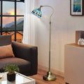 Tiffany Floor Lamp Stained Glass Blue Mediterranean Style Adjustable Angle Standing Reading Lamp Decorative Bedroom Living Room