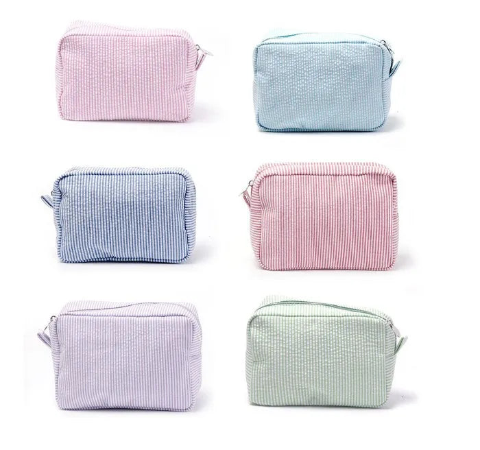 Popular Fashion Girl Cute Polyester Seersucker Cosmetic Bag Large Makeup Pouch Travel for Case with Zipper