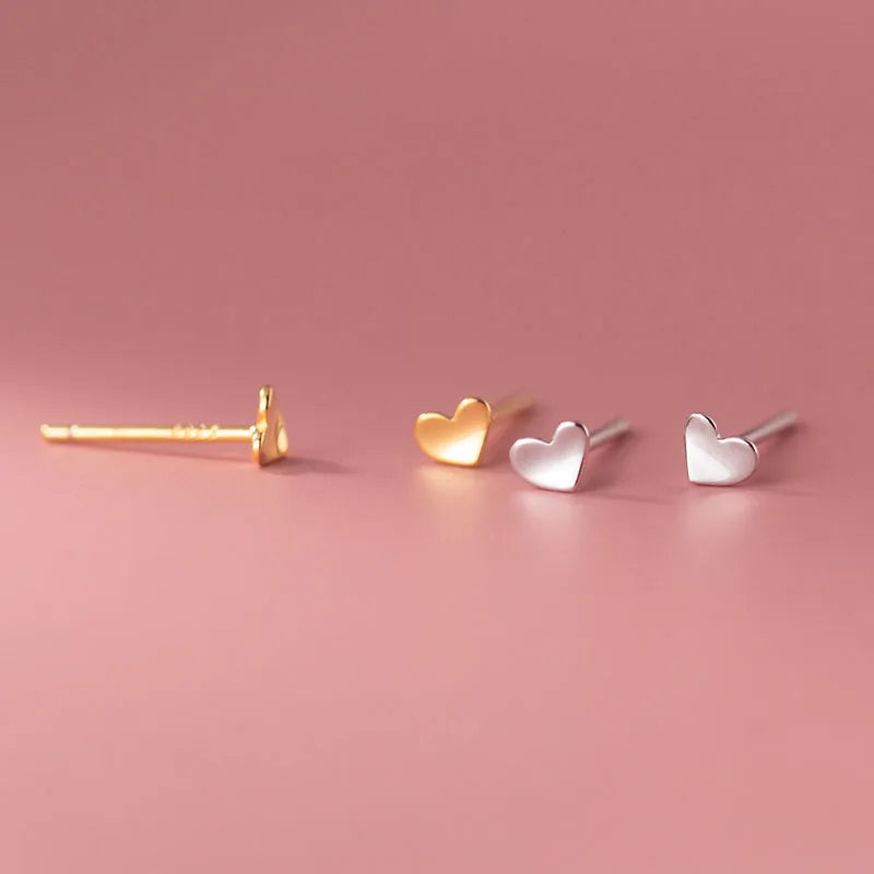 Geometric 925 Sterling Silver Women Curved Heart Shape Women Girls Stud Earrings Jewelry
