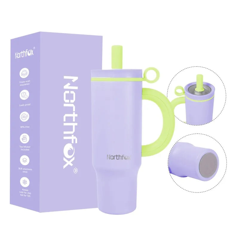 40oz Tumbler 304 Stainless Steel Insulation Wide Mouth Car Tumbler Cup with Handle and New Straw Lid Vacuum Car Mugs