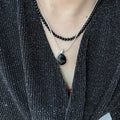 925 Sterling Silver Black Agate Teardrop Necklace Stackable Onyx Bead Layered Necklace Dark Romantic Combination Wearing Jewelry