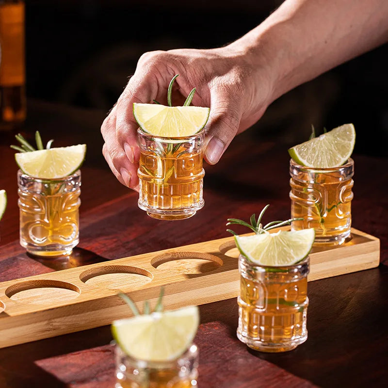 50ml Clear Glass Tiki Shot Glasses Set with Wine Tray Mini Liquor Glasses for Cocktails and Party