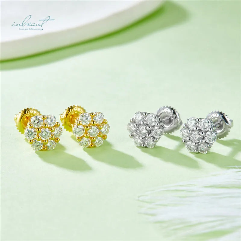 Silver 925 Original Total 1 Carat Brilliant Cut Diamond Test Past Micro D Color Moissanite Cute Blossom Stud Earrings for Women