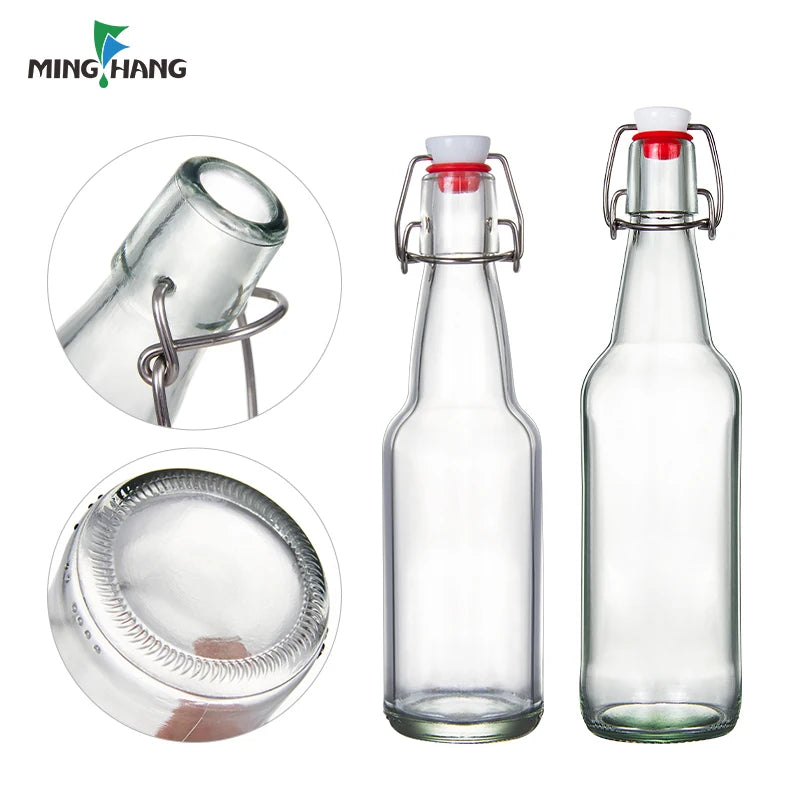 Factory Wholesale 500ml round Swing Top Glass Bottle Hot Selling Food Grade with Sealed Buckle for Energy Drinks
