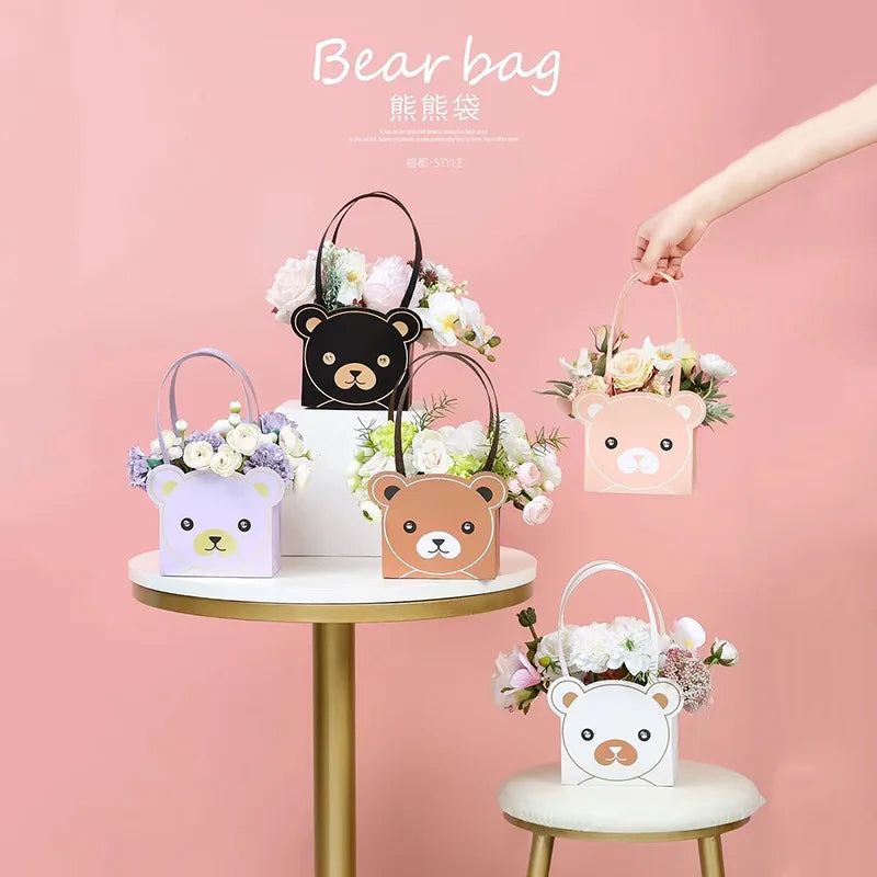 Zexwrap America New Wholesale Little Panda Paper Portable Flower Box Flower Gift Bags