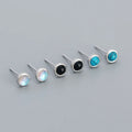 5.5MM Geometric Round Disc Earrings 925 Sterling Silver Moonstone /Agate / Turquoise Stud Earring for Women Stylish Trendy