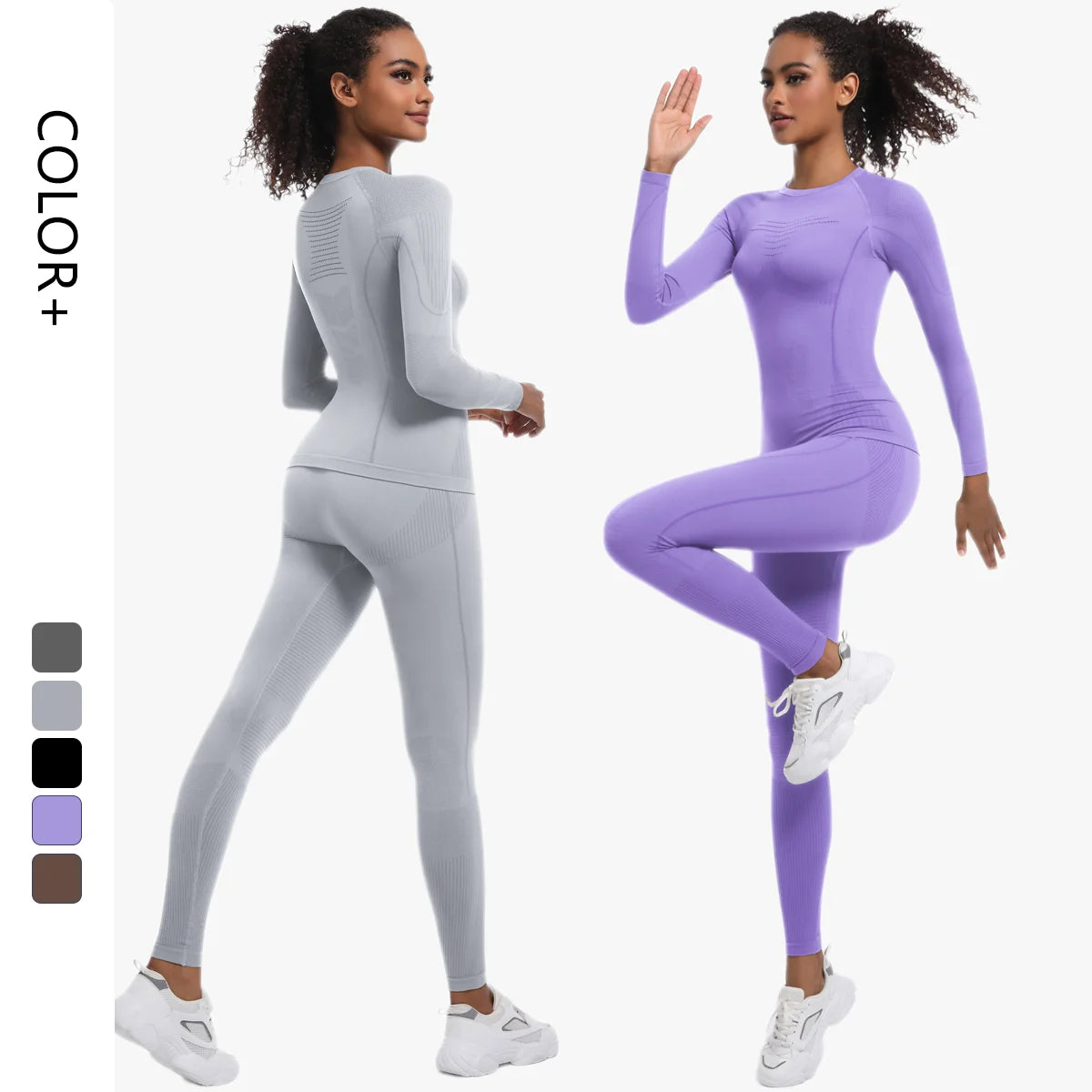 Wholesale 2pcs Long Sleeve Gym Fitness Sport Wears Women Seamless Yoga Sets Running High Waist Seamless Yoga Clothing Set