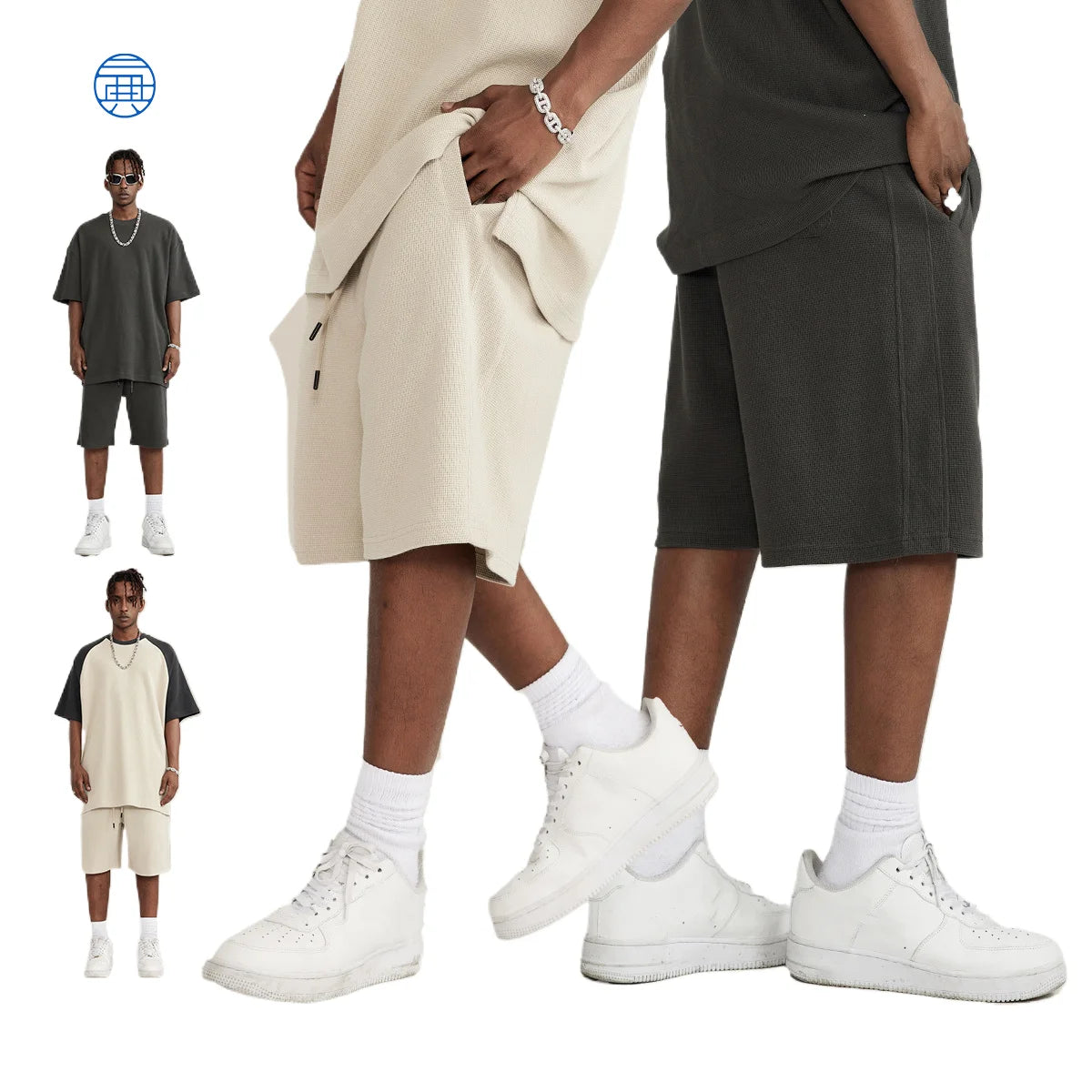 2024 Summer 360G Heavyweight Solid Waffle Thick Breathable Oversized Relaxed Sports Shorts