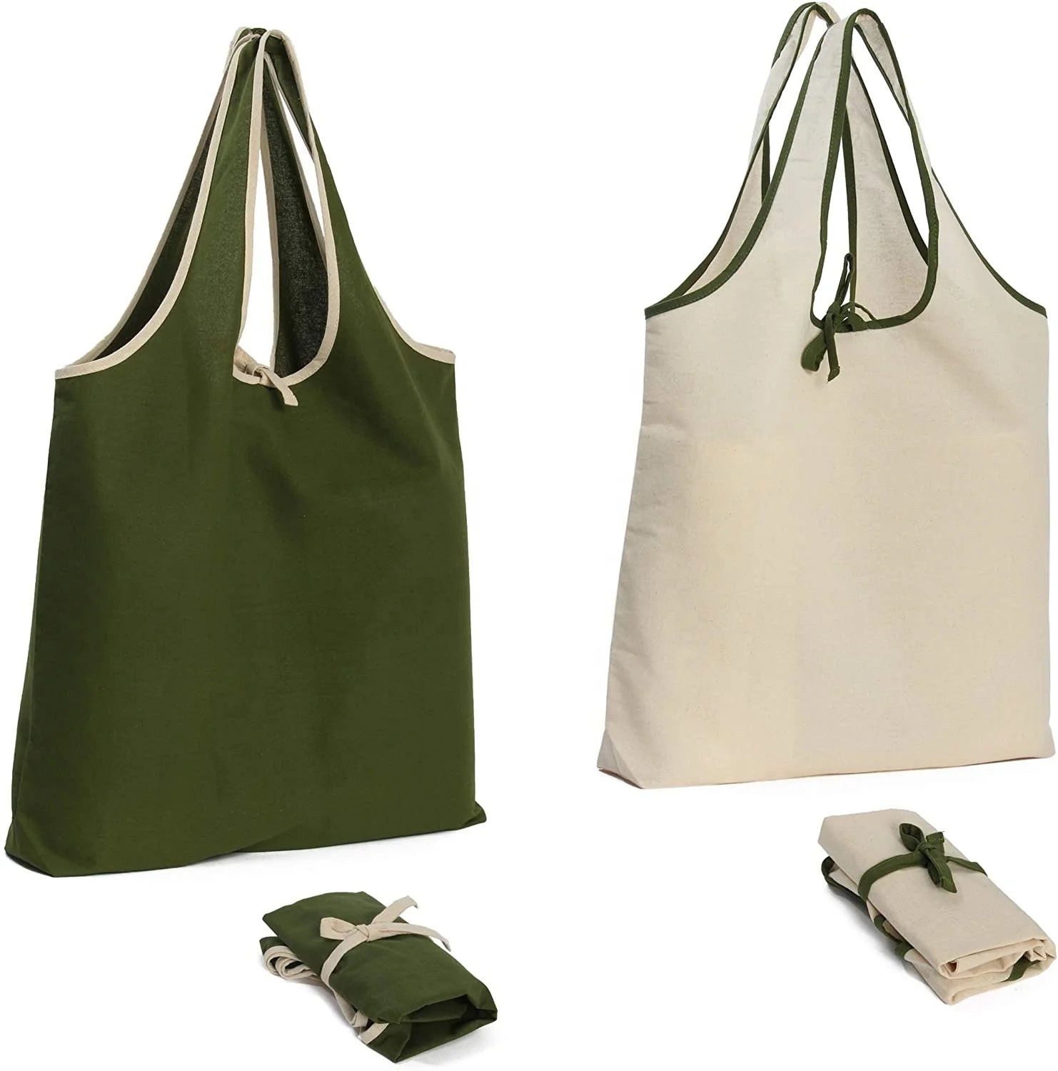 Ruthbag 100% Cotton Letter Pattern Long Handle Reusable Heavy Duty Durable Tote Set Carry up to 40lbs Foldable Shopping Bags