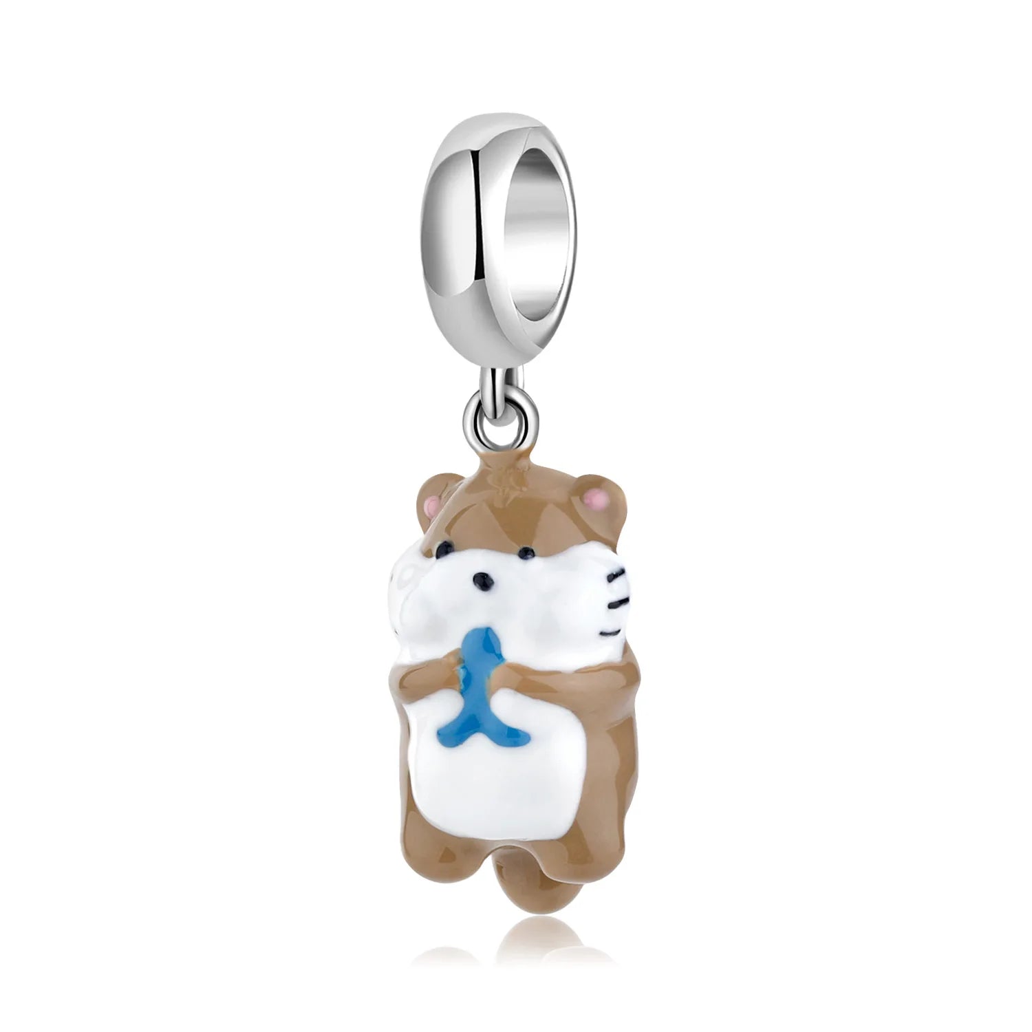 Otter Eating Fish Cute Animal Beads 925 Silver Charms DIY Beads Fits Original Charms Bracelets Making Jewelry& Accessories