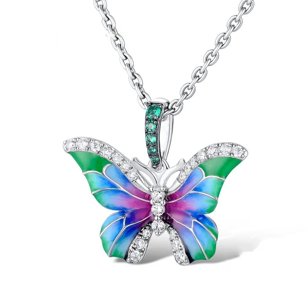 Fashion Exquisite Colorful Enamel CZ Butterfly Necklace Luxury Sparkling Zircon Crystal Animal Women Clavicle Necklace