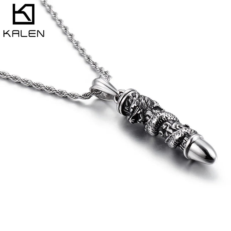KALEN Silver Color Vintage Dragon Hover Stainless Steel Pendant Mens