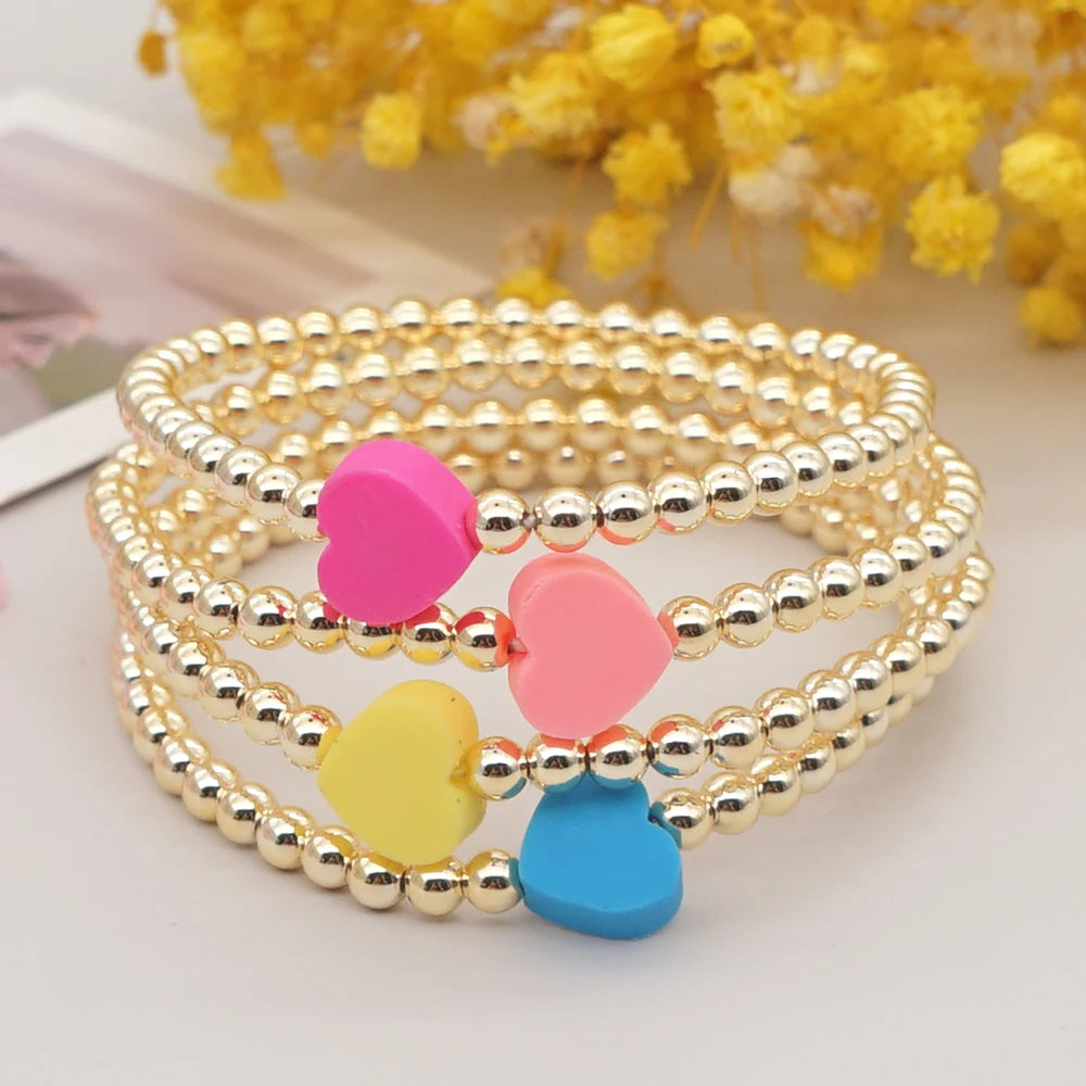 Go2BoHo Gold Plated Ball Beaded Bracelet Handmade Fashion Jewelry Heart Bracelets for Women Jewellery Gift