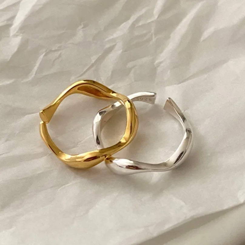 VIANRLA 925 Sterling Silver 18k Gold Plated Thin Stacking Adjustable Ring