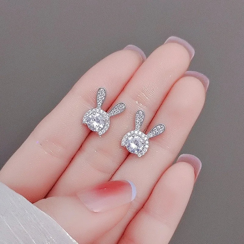 S925 Sterling Silver Earrings Cute Rabbit Ladies Earrings Temperament Simple Wedding 5mm Moissanite Gift for Women