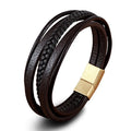 Multi Layer Viking Black Genuine Leather Men's Bracelet Stainless Steel Magnetic Jewelry 100% Real Leather Bracelet Wristband