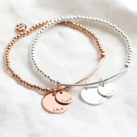 Inspire Stainless Steel Jewelry High Polished Beaded Tube Bracelet With Personalized Disc Charm Stretch Elastic Bead Bracelet