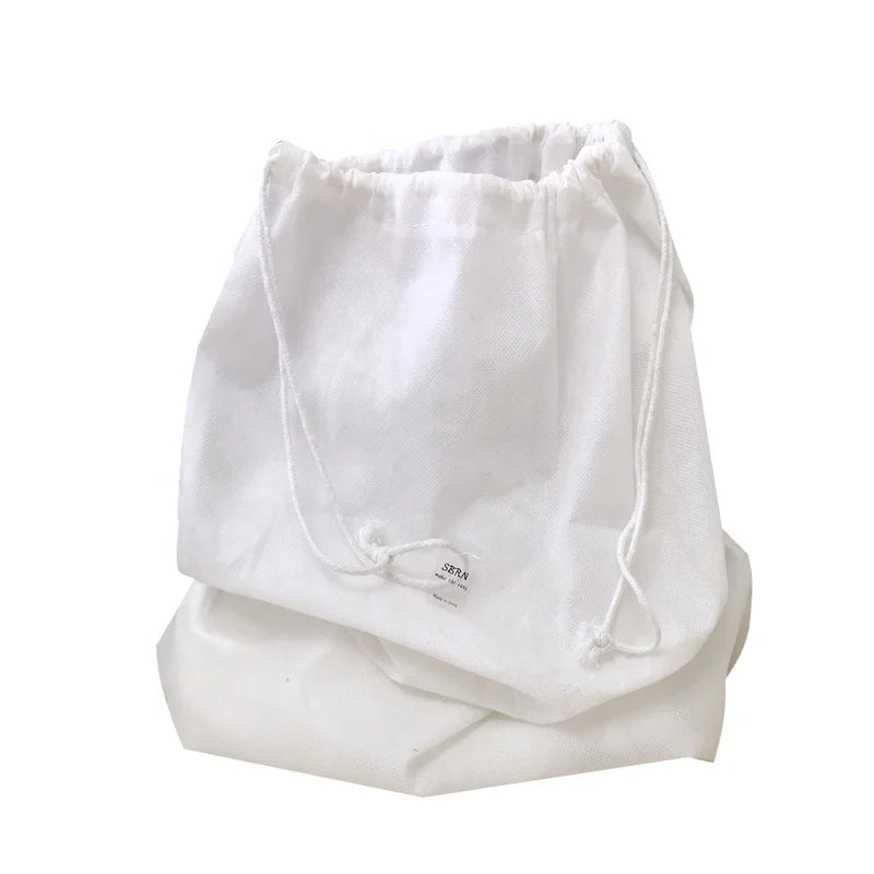 Custom Eco-friendly Large White Non-woven Rope Handle Drawstring Dust Bag with Letter Pattern and Custom Logo for Handbags