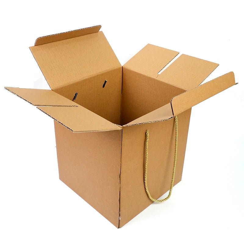 Manufacture Custom Size Printing Brown 60x40x40 Delivery Paper Cardboard Box Packaging Carton Shipping Box with Rope Handle