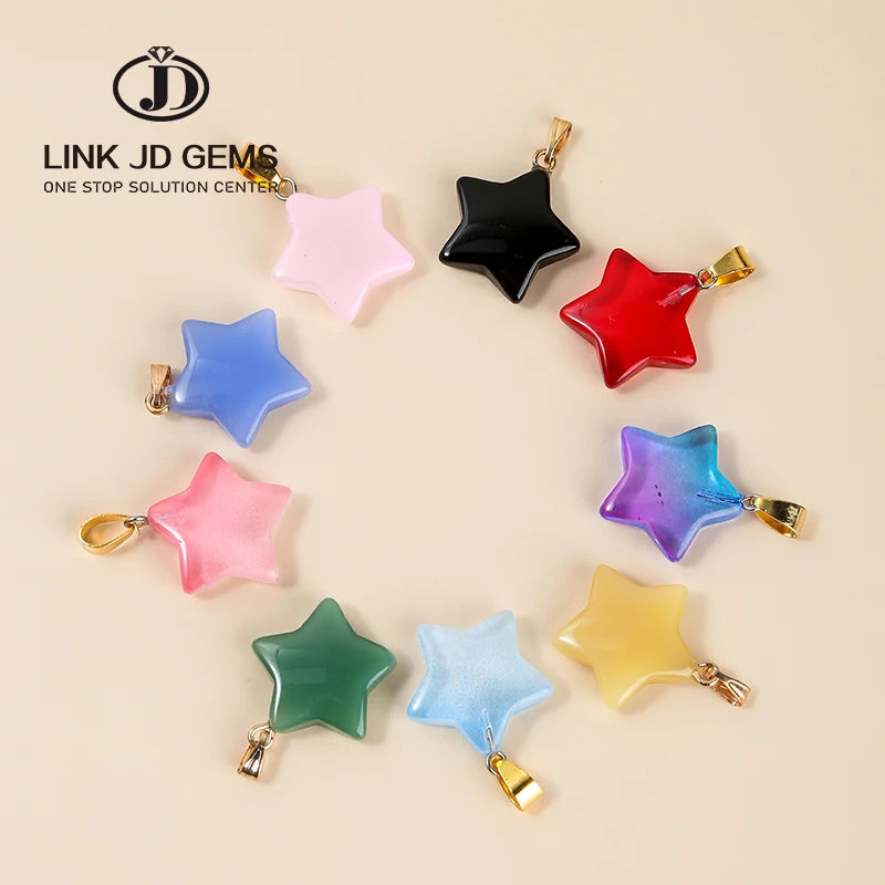 JD Wholesale 20x5.5mm Glass Star Beads Suncatcher Pendant Five -star Shape Charm Necklace Pendant for DIY Jewelry Making