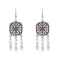 Kazakh Ethnic Earrings Red Black Green Dangle Earrings Carved Flower Metal Drop Tassel for Women Party Gift Jewelry