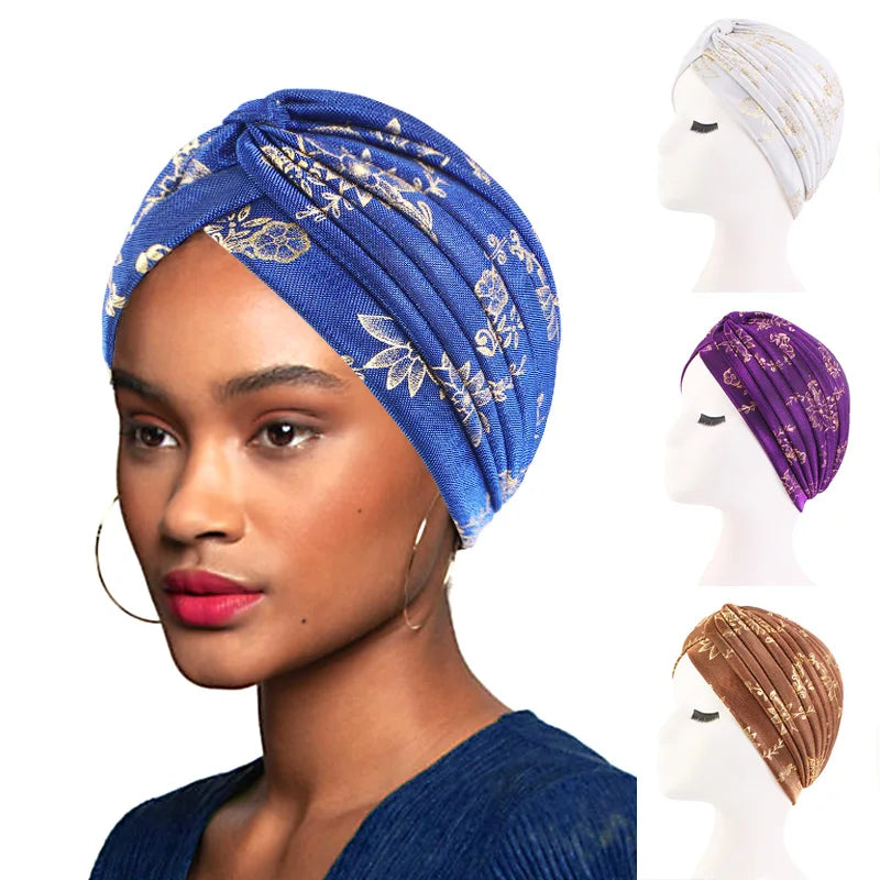 Gathertop Wholesale Custom Logo Hair Accessories Polyester Turbans Headwraps Flower Print Bonnets Muslim Twist Turban for Women