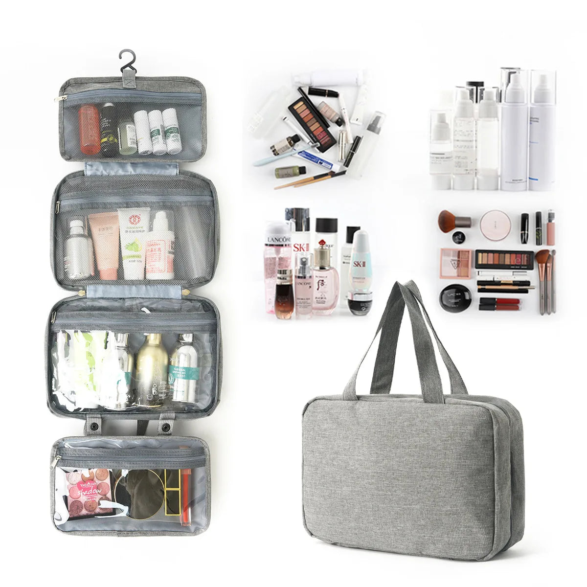 Portable Waterproof Folding Makeup Bag with Hanging Hook Bathroom Wash Bag Travel Cosmetic Bag