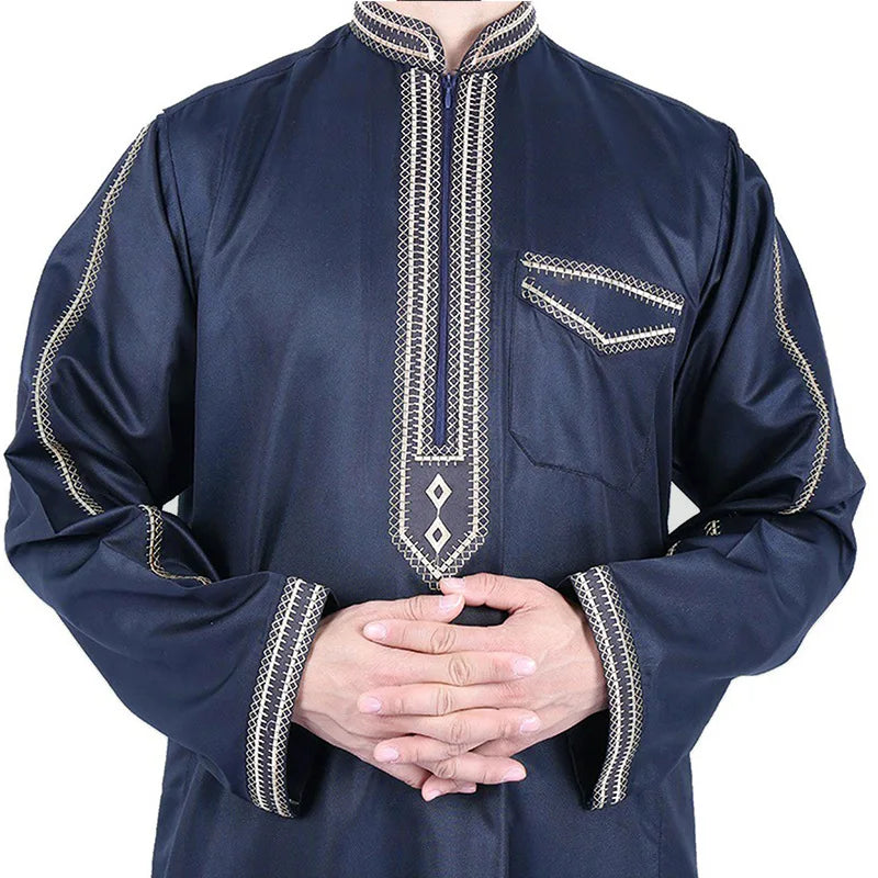 Traditional Arabic Men's Long Dress Saudi Style Winter Thobes for Men Muslim Islamic Clothing Made of Polyester