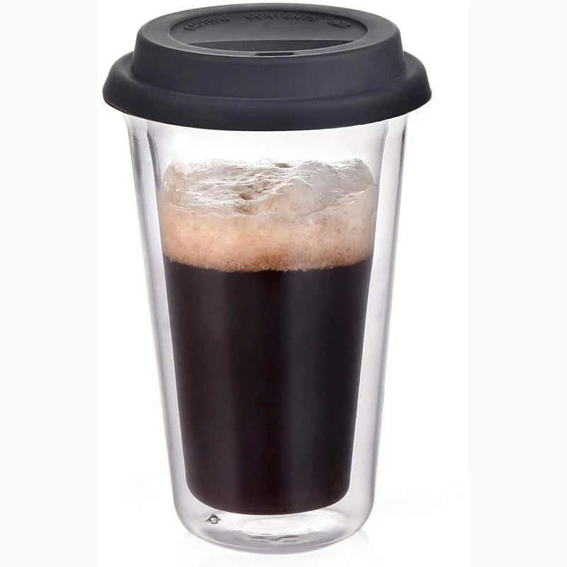 Double Wall Thermo Insulated Borosilicate Tumbler BPA-Free Hot Coffee Glass Cup Travel Coffee Mug With Silicone Cover