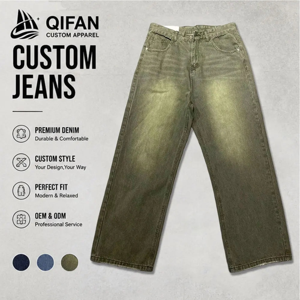 Custom Factory 90S-Inspired Streetwear High Quality Trouser Baggy Washed Loose Fit Straight Leg Jeans for Men