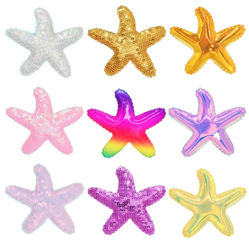 Shiny Sweet Cartoon Cute Star Colorful Leather PVC Sequin Starfish Hair Clips for Girls