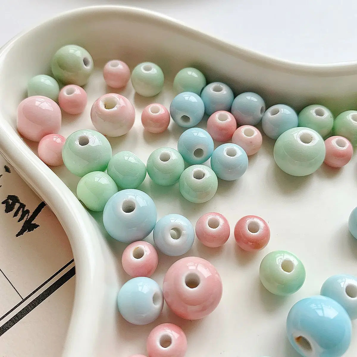 Simple 12mm Geometric Round Loose Beaded Charm Ceramic Clay Porcelain Beaded for DIY Bracelet Jewelry Accessories