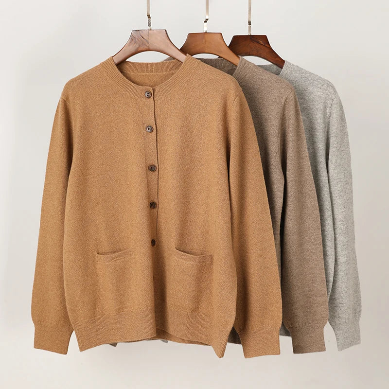 Inner Mongolia Manufacturer   100% Cashmere  Women Sweater Cardigan Crew Neck Knit Jumper High Quality Kkks