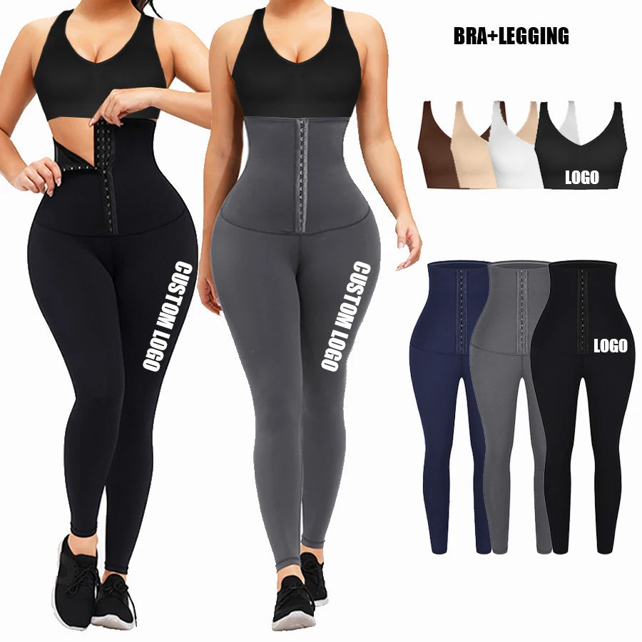 HEXIN Hot Sale High Waist Running Yoga Leggings Compression Gym Leggings Tummy Control Corset Bra Set for Women