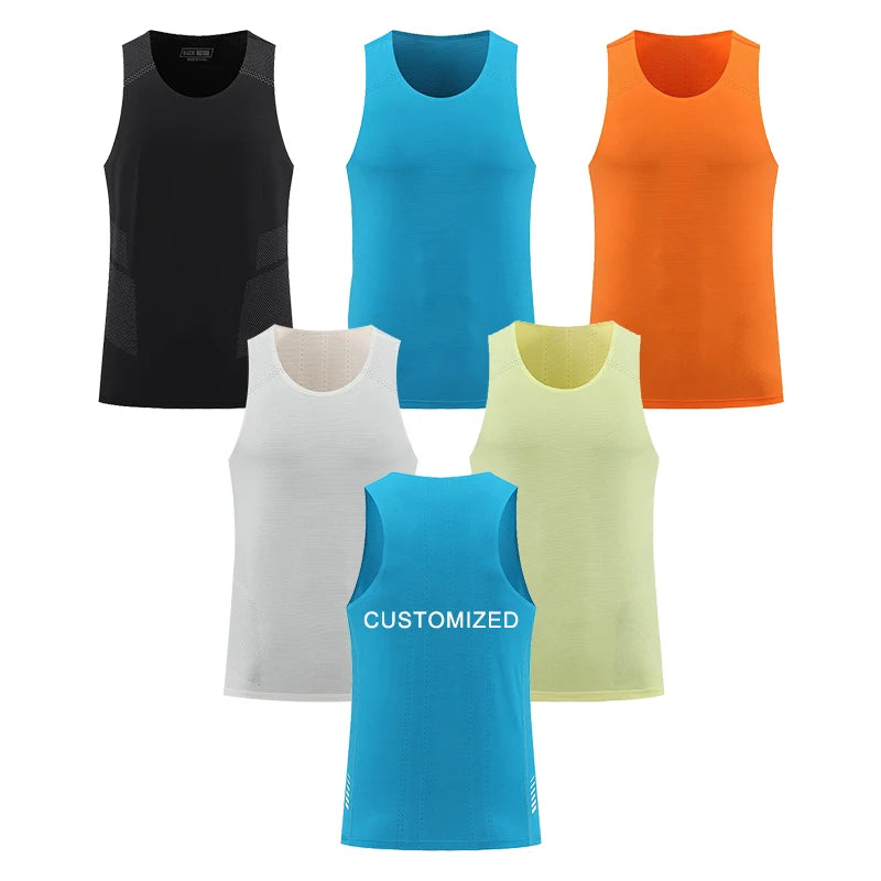 Custom Men's Sleeveless Sports Vest Quick Dry Marathon Running Tank Top Seamless Sublimation Race Racerback Singlet Polyester