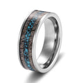 8mm Flat Silver Tungsten Carbide Wedding Band for Men Inlaid with Turquoise and Nature Antler for Engagement